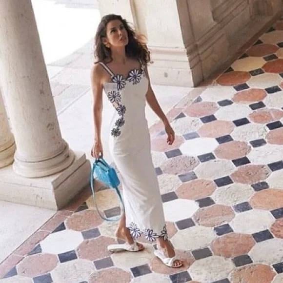 Commense Semi-Sheer Floral Embroidery Back Bow Maxi Dress - Picture 7 of 17